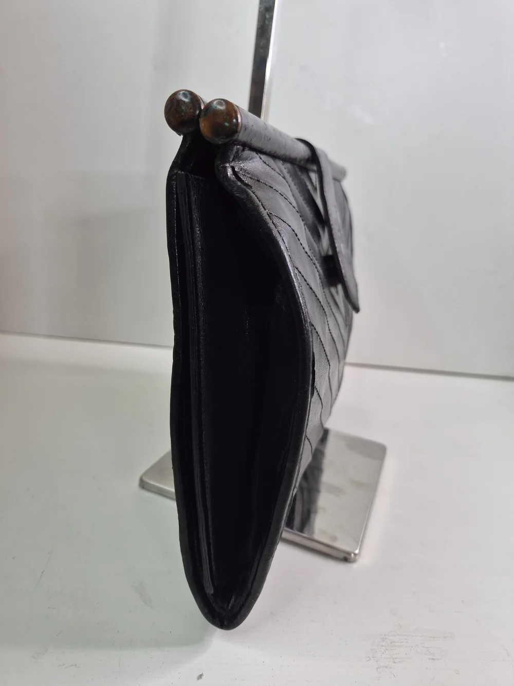 Yves Saint Laurent Black Chevron Leather Clutch - Picture 4 of 11